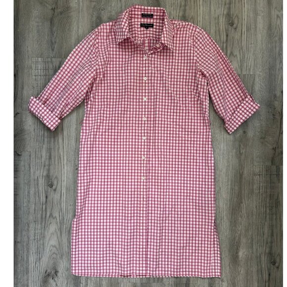 F. by Faconnable Pink Gingham Midi Shirt Dress Button Down Cotton Blend Size XL - Picture 1 of 12